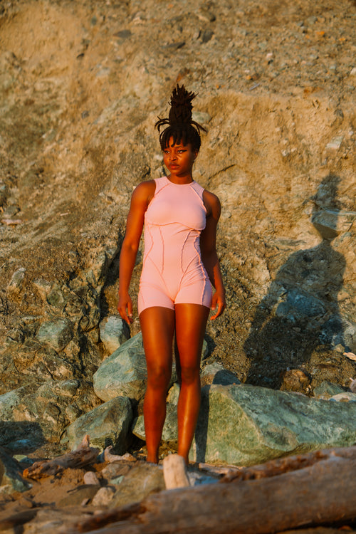 Pink Open-Back Romper