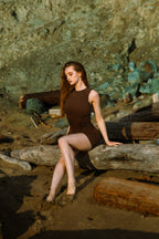 Brown Open-Back Romper